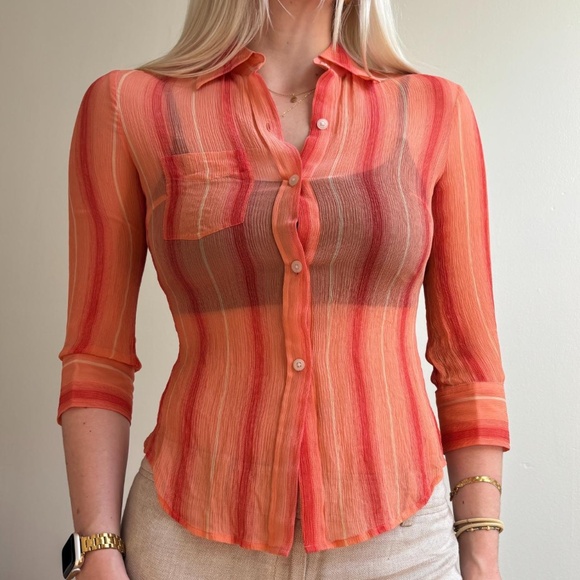 y2k sheer silk button down top - Picture 3 of 8